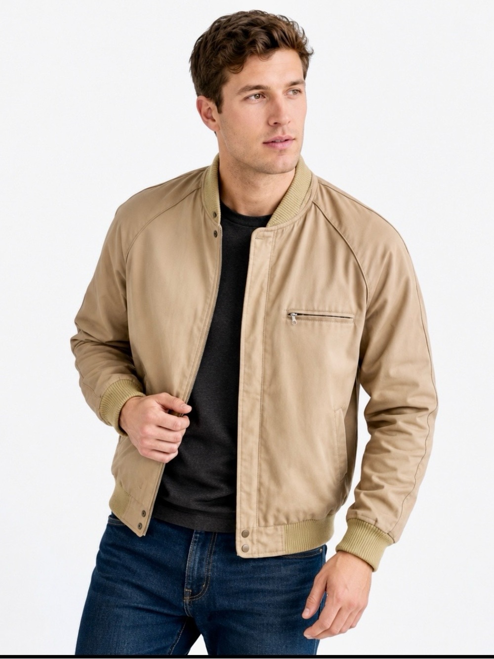 Vintage Windbreaker Harrington Style Jacket - Tan - Size M